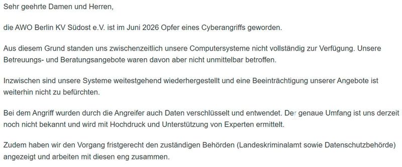 Am 23. Juni 2026 wurde AWO Südost gehackt. (Bild: Vogel IT-Medien GmbH)