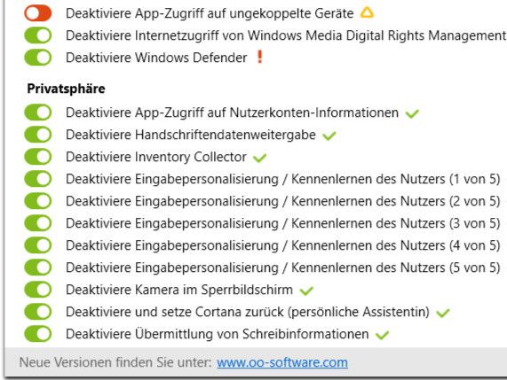 Mit einem Mausklick lassen sich bestimmte Dienste ein- oder ausschalten. (Bild: O&O Software)