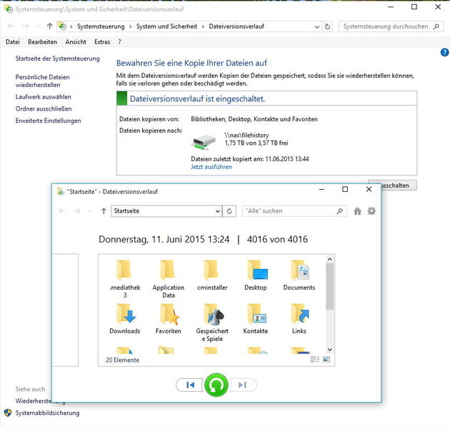 Der Dateiversionsverlauf in Windows 8/8.1 und Windows 10 unterstützt auch Linux-basierte NAS-Systeme und andere Freigaben. (Thomas Joos)