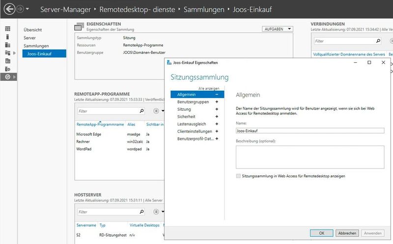 Nachträgliche Anpassungen der Remotedesktopdienste im Server-Manager. (Bild: Joos - Microsoft)