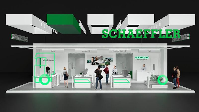 Schaeffler-Messestand auf der IAA Transportation: Zum 1. Oktober geht „Schaeffler Neu“ nach der Integration von Vitesco Technologies an den Start.   (Bild:  Schaeffler)