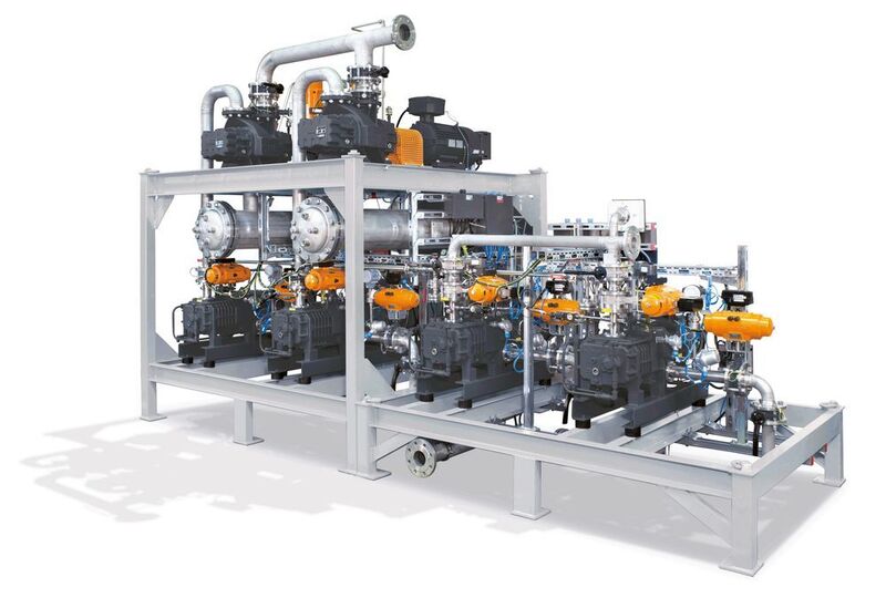 Vacuum systems for the chemical and petrochemical industries, here a Busch system, are almost always customized and application-specific. (Busch)