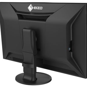 Der Standfuß des ColorEdge CG3200X bietet eine Höhenverstellung. Links im Gehäuse sitzen die beiden Downstream-Ports des integrierten USB-Hubs. (Bild:  Eizo)