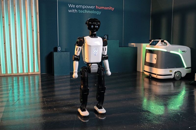 Humanoider Prototyp uMe: United Robotics Group zeigt auf der CES 2026 erste Kernfunktionen wie sprachbasierte Interaktion, sensorbasierte Wahrnehmung (Kameras, Tiefensensorik, Mikrofonarray) und die Anbindung an die Plattform uGo+. (Bild: United Robotics Group)