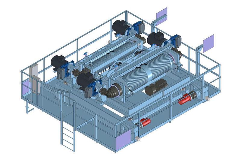 Laufkatze:  Haupthubwerk 75t , Hilfshubwerk 25t - Tragfähigkeit, beide Windwerke auf einem gemeinsamen Wiegerahmen aufgebaut. (Archiv: Vogel Business Media)