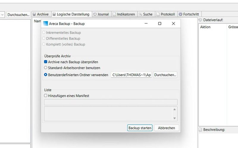 Konfigurieren einer Datensicherung mit Areca Backup. (Bild: Joos (Screenshot))