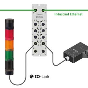 Combination CMSVT38 with signal tower and IO-Link master(Image: Kübler)