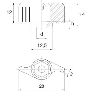 Der Plastimont-Flügelkörper CO 251 für M4 und M5 hat eine Flügelweite von 28.0 mm.