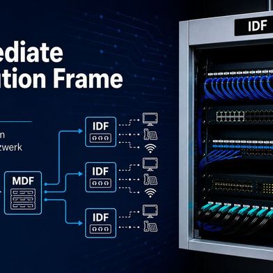 Der Intermediate Distribution Frame ist ein lokaler Zwischenverteiler der Gebäudenetzwerktechnik und der strukturierten Verkabelung. (Bild: ChatGPT / KI-generiert)