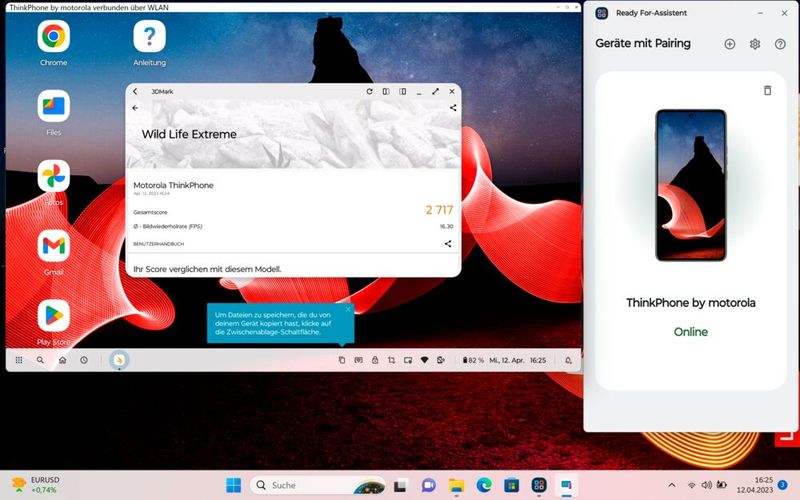 Die Übertragung vom Smartphone kostet etwas Leistung, reicht aber auch für grafisch aufwändigere Games aust. (Bild: Vogel IT-Medien)