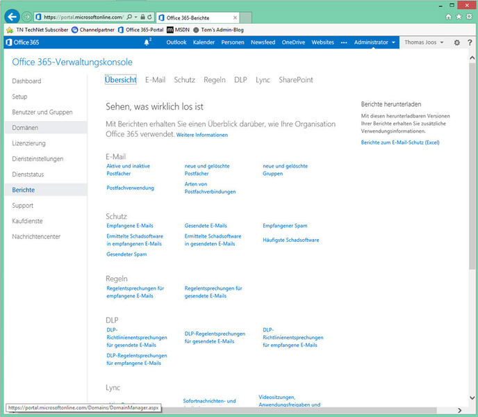 Abbildung 1: Office 365 bietet umfassende Berichte für die Analyse der Benutzer und Serverdienste an. (Bild: Microsoft)