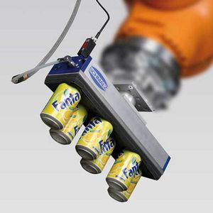 Vakuum-Flächengreifer FXC mit dem neuen Kombischaum: Dosen und ähnliche Produkte können damit problemlos automatisch gehandhabt und palettiert werden.
