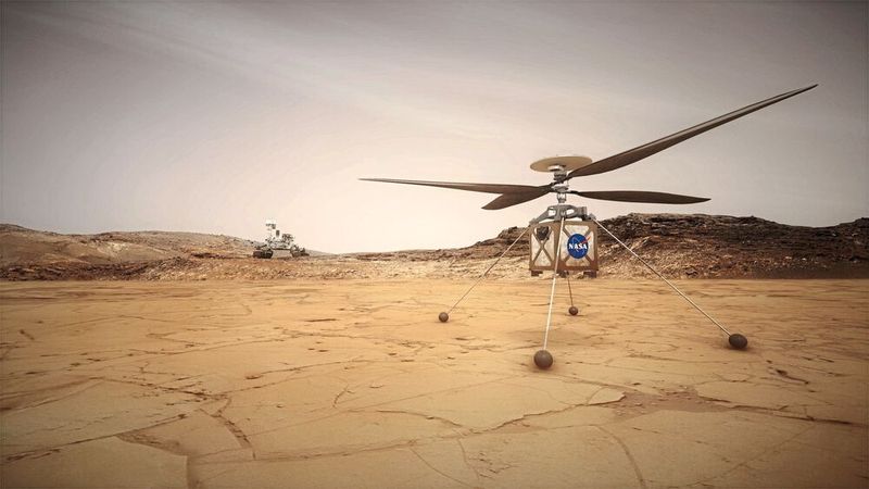 Begleitet wird Perseverance von der etwa handballengroßen Flugdrohne Ingenuity. Vor allem die Herausforderung, in der dünnen Luft auf dem Mars zu fliegen, fordert eine enorme Ingenieursleistung. (Bild: NASA)