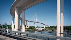 So soll sie einmal aussehen, die neue Köhlbrandbrücke. Eine Jury hat den Siegerentwurf einstimmig ausgewählt. Er knüpft an die charakteristische Bestandsform mit zwei Pylonen und Schrägseilen an. (Bild: Hafen Hamburg)