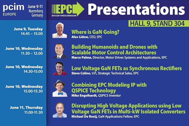 EPC präsentiert seine neue Gen-7-GaN-Technologie für humanoide Robotik, Drohnen und kompakte elektrische Antriebssysteme, die höhere Schaltfrequenzen, geringere Verluste und kompaktere Leistungsarchitekturen ermöglichen soll. Außerdem werden Präsentationen zu verschiedenen Themen stattfinden. (Bild: EPC)