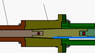 Detailansicht des neuen Mini-Extruders für die pulsationsfreie Verarbeitung von Kunststofffilamenten, den das IKT in Stuttgart entwickelt hat. Dieser soll den robotergestützten 3D-Druck („großer 3D-Druck“) ermöglichen. Die konische Einzugszone sorgt für einen konstanten Ausstoß des Filaments, unabhänig vom Werkzeug. In jeder Lage des Extruders kann so präzise gedruckt werden, heißt es. (IKT)