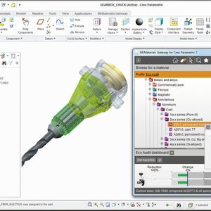 Die Granta-Lösung MI: Materials Gateway ermöglicht den Zugriff und die  Anwendung von Werkstoffdaten auch innerhalb von CAD-, CAE- und PLM-Software. Das Bild zeigt die Anwendung in der Software Creo von PTC.