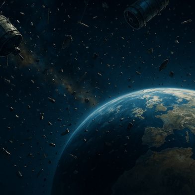 According to ESA, 130 million pieces of debris larger than one millimeter are orbiting the Earth. (Picture: AI genertaed with ChatGPT)