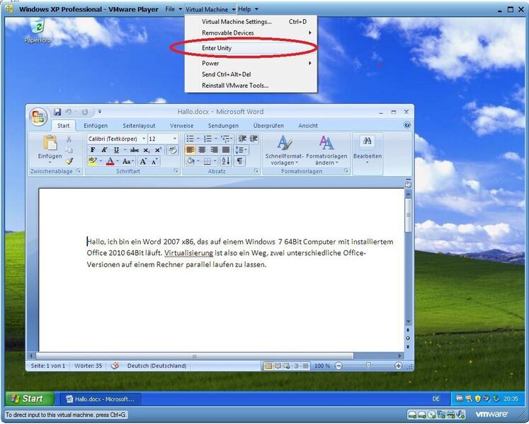 Abbildung 23: Mit dem Unity-Modus verschwindet das Windows XP-Fenster in den Hintergrund. (Archiv: Vogel Business Media)