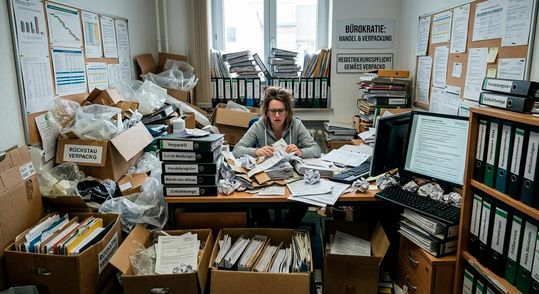 Seit dem 12. August gelten mit dem dem als PPWR abgekürztem, neuen Verpackungsgesetz der EU auch neue Pflichten für Unternehemen. Doch scheint das Ganze durchaus etwas unüberlegt vom Stapel gelassen worden zu sein. Der Handel sieht eine Chaoswelle kommen ...(Bild:  KI-generiert)