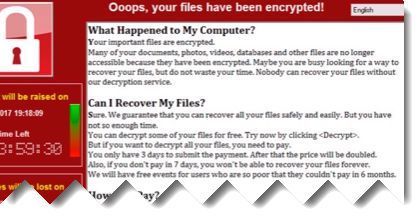 WannaCry-Meldung am Bildschirm mit dem Hinweis, dass man nach Zahlung von Lösegeld die verschlüsselten Daten wieder erhält. (Dombach)