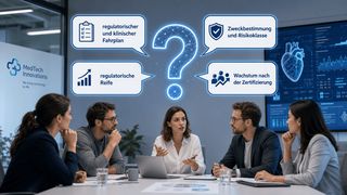 Im Mittelpunkt des TÜV-Süd-Whitepapers steht die Frage, wie regulatorische Unsicherheit als Teil der Unternehmensplanung von Medtech-Start-ups frühzeitig adressiert und Annahmen mit belastbareren Informationen unterlegt werden können. (Bild: KI-generiert / Gemini)