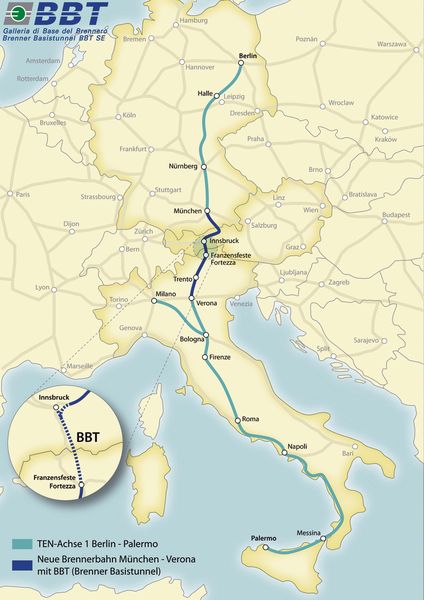 Von Berlin nach Palermo: Der Brennerbasistunnel soll den Güterverkehr beschleunigen und auch der Personenverkehr profitiert.  (Bild: BBT)