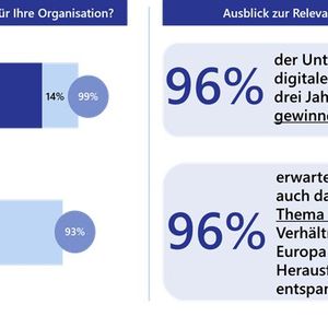 So wichtig ist digitale Souveränität für deutsche Unternehmen: 36 Prozent halten das Thema für sehr wichtig, bis 2030 könnten es sogar 85 Prozent sein - auch dann, wenn sich die geopolitische Lage wieder entspannen sollte. (Bild: Lünendonk)