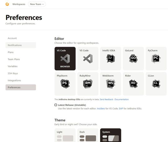 In den Einstellungen von Gitpod lässt sich die Umgebung auch personalisieren.(Bild:  Joos / Gitpod)