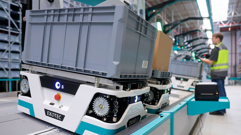 Die Roboter befördern Boxen mit Teilen direkt zu den Mitarbeitern. Pro Stunde können bis zu 1.600 Behälter bearbeitet werden. (Bild: Renault)
