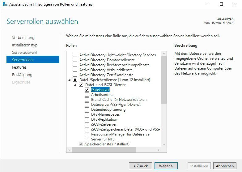 Installieren der Rolle „Dateiserver“. (Joos/Microsoft (Screenshot))