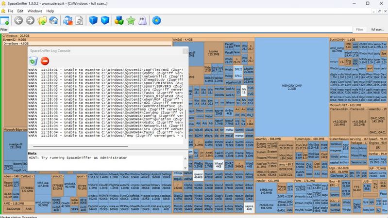 SpaceSniffer ist ein wertvolles Tool, um einen Überblick zur Festplattennutzung zu erhalten.(Bild:  Joos – Umberto Uderzo)