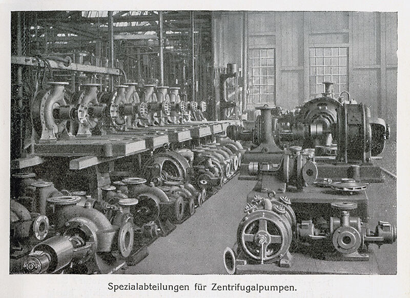 1903: KSB erweitert sein Fertigungsprogramm schrittweise um Kreiselpumpen. Heute machen Produkte dieser Art zwei Drittel des Konzernumsatzes aus. (Bild: KSB)