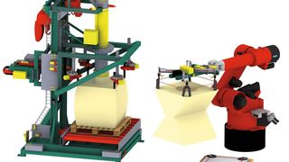 Vier-Schlaufen-Big-Bags fest im Griff: Das Greifsystem übergibt Big-Bags vollautomatisch an die Füllstation.  (Bild: Emde)