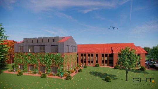 So soll das teils begrünte Datacenter mit Bürofläche in den oberen beiden Stockwerken aussehen.(Bild:  Landkreis Emsland)