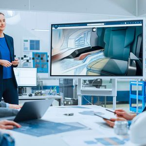 Nachhaltige Designs für das Kabinen-Interieur: Laut Dassault Systèmes ist das durch die  Verzahnung abteilungsübergreifenden Wissens auf einer gemeinsamen Datenbasis möglich, die von der ersten Idee über die Entwicklung bis zum fertigen Produkt alle Projektbeteiligten einbezieht.(Bild:  Dassault Systèmes/Gorodenkoff Productions OU)