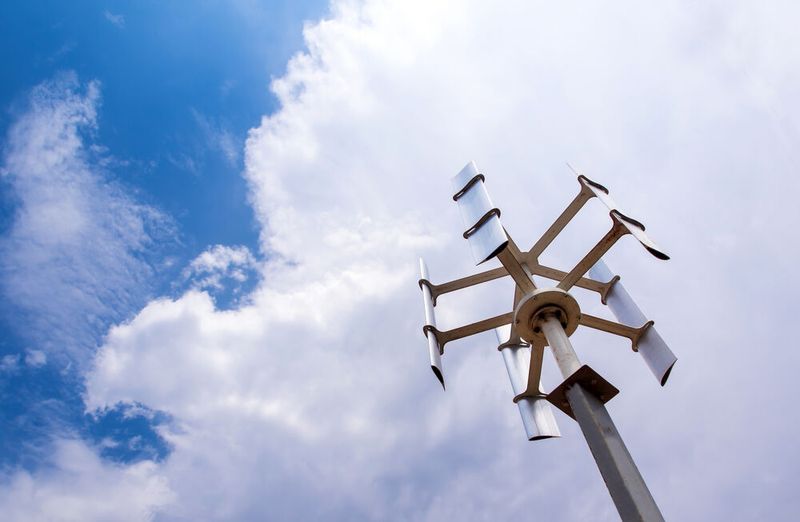This is how a vertical-axis turbine looks like. Due to their lower performance, they are not commonly used.  (Source: Satakorn - stock.adobe.com)