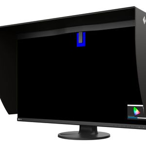 Der CG3200X ist wie alle ColorEdge-CG-Geräte mit einem integrierten Kalibrierungssensor ausgestattet. Auch die Lichtschutzhaube zählt zum Lieferumfang. (Bild:  Eizo)