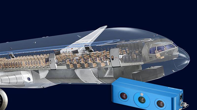 Die Ensenso 3D-Kamera sorgt bei der Fertigung von Flugzeugkabinen für die hochpräzise Erfassung und Ausrichtung der Bohrpositionen.(Bild:  Deutsches Zentrum für Luft- und Raumfahrt e.V & IDS Imaging Development Systems GmbH)