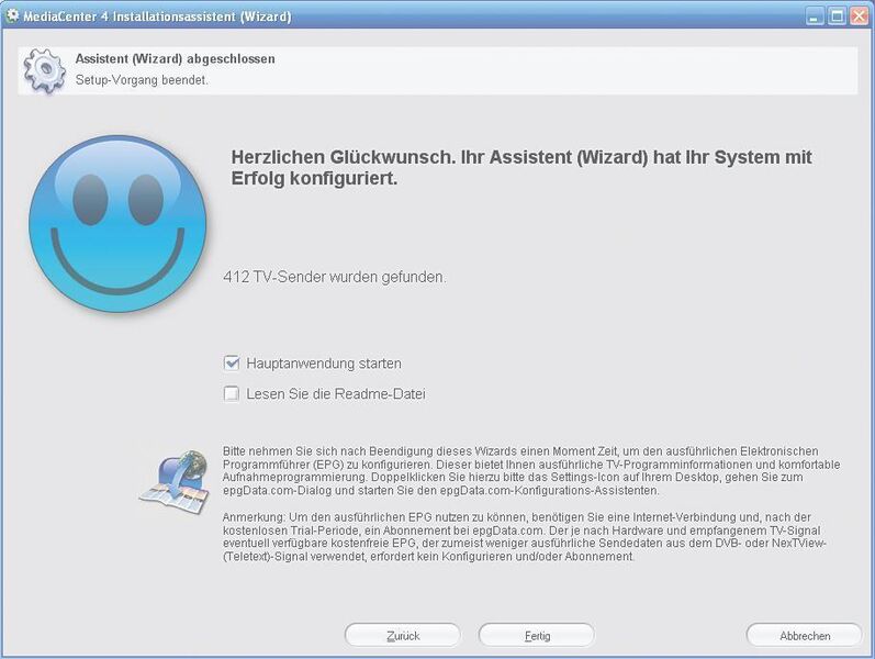 Oberfläche. Ein Smiley zeigt die erfolgreiche Installation der Pinnacle Sat-Lösung an (Archiv: Vogel Business Media)