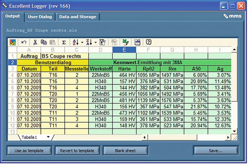 Automatisches Abspeichern der Prüfergebnisse in einer Excel-Datei. (Bild: Fraunhofer-IZFP)