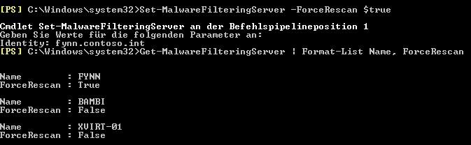 Wenn wieder die Standardeinstellung aktiviert werden soll, bei der Nachrichten nicht erneut geprüft werden, legen Administratoren die Option wieder auf „$false“ fest. Um den Wert zu überprüfen, hilft der Befehl „Get-MalwareFilteringServer | Format-List Name, ForceRescan“ (Bild: Archiv)