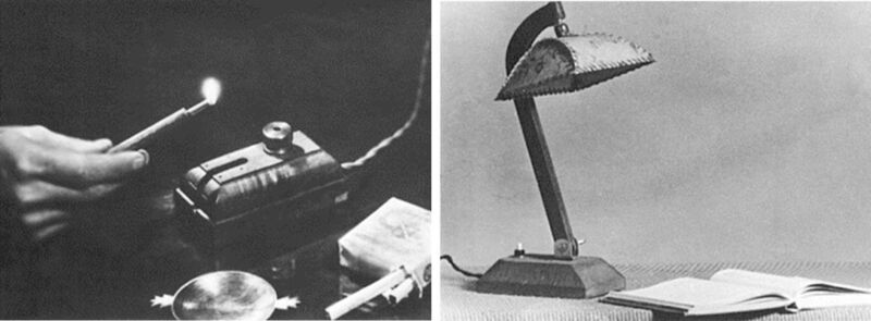 Bild 3: Erzeugnisse der ersten Zeit, elektrischer Zigarettenanzünder und Tischlampe (Bild: Harting)