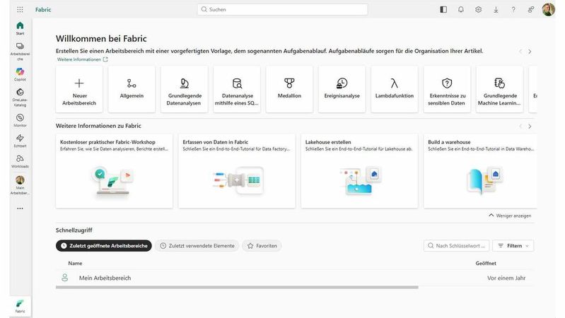 Microsoft Fabric lässt sich über ein Dashboard steuern und komplett aus der Cloud 60 Tage kostenlos nutzen. (Bild:  T. Joos)