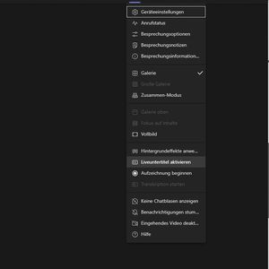 Aktivieren der Live-Untertitel für eine Besprechung in Microsoft Teams.(Bild:  Joos)