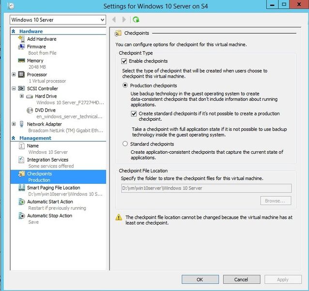 Abbildung 3: Die neuen Snapshots für VMs steh in Hyper-V auf Windows 10-Arbeitsstationen und auf Servern zur Verfügung. (Bild: Joos)