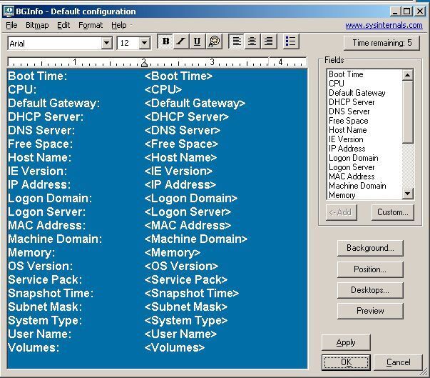 BGInfo erstellt ein Hintergrundbild mit wichtigen Informationen zu Servern und Computern. (Microsoft / Joos)