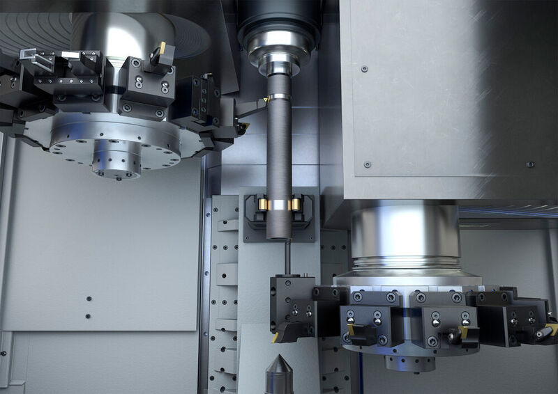 OP 10 / 20 – Green turning on two VTC 200. 4-axis machining of the shaft will reduce machining times significantly.  (Emag)