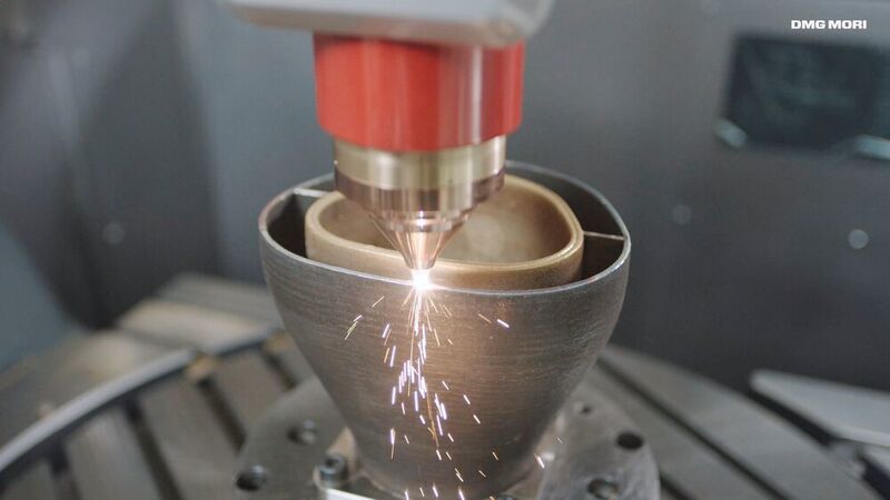 Hybrid concepts that combine laser cladding and conventional milling in one workspace can further increase processing flexibility and productivity. (DMG Mori)