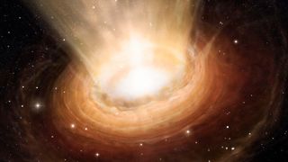 Die Illustration zeigt die Umgebung des supermassereichen Schwarzen Lochs im Herzen der aktiven Galaxie NGC 3783 im südlichen Sternbild Centaurus (der Zentaur). Eine neue Studie vermutet nun, dass es im Herzen unserer Miclshtraße vor Schwarzen Löchern geradezu wimmelt. (ESO/M. Kornmesser)